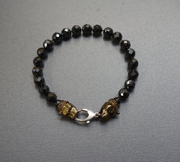 BRACELET SILVER LION HEADS- HEMATITE